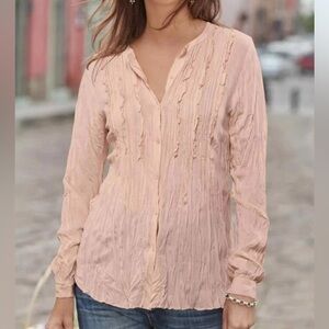 SUNDANCE Pink Vineyard Ruffle Long Sleeve Button-Up Shirt Womens Med